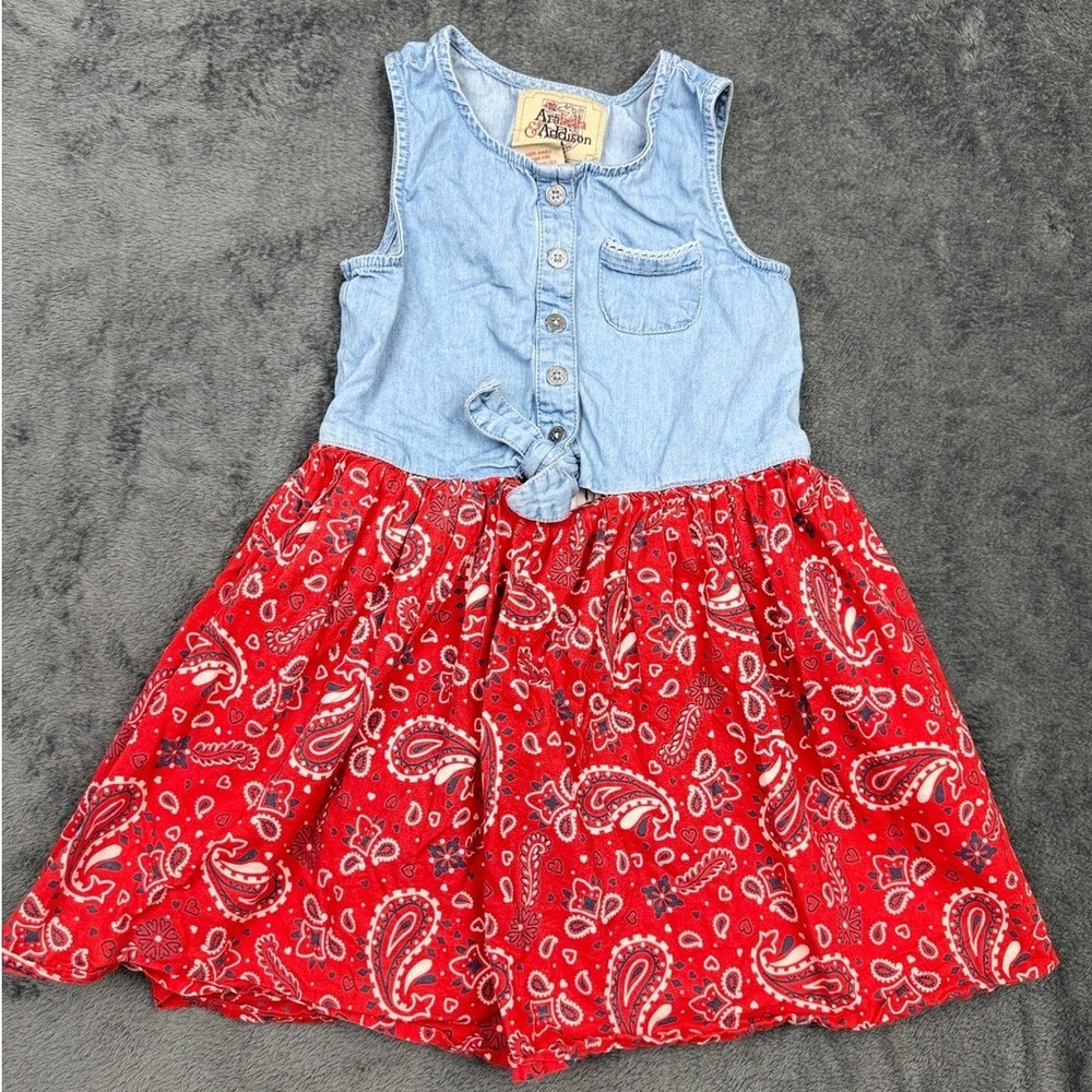 Arbella Addison Girls Denim Top Red Paisley Skirt Dress Size 6 Cute‎